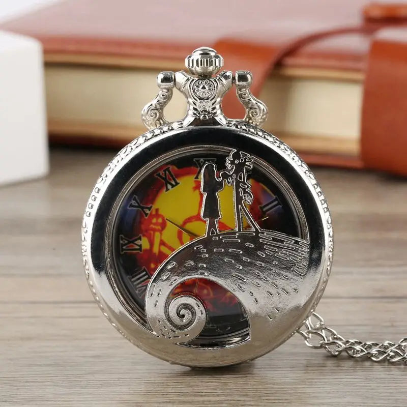 Retro Skull Punk Chain Necklace Quartz Pocket Watch Jack Pendant Retro Bronze Jewelry Fob Necklace Watches for Men Women Kids