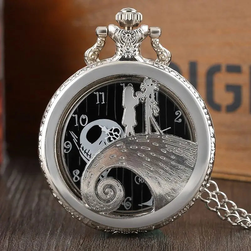 Retro Skull Punk Chain Necklace Quartz Pocket Watch Jack Pendant Retro Bronze Jewelry Fob Necklace Watches for Men Women Kids