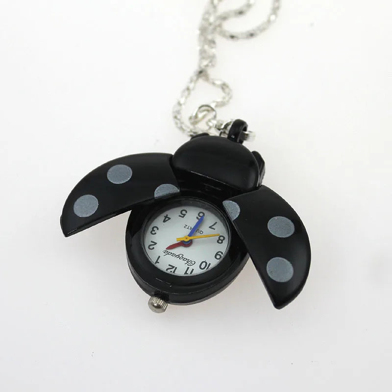 Free Drop Shipping Elegant Hot Popular Fashion Colorful Ladybug Fob Clock Necklace Pocket Pendant Dress Quartz Watch GL02