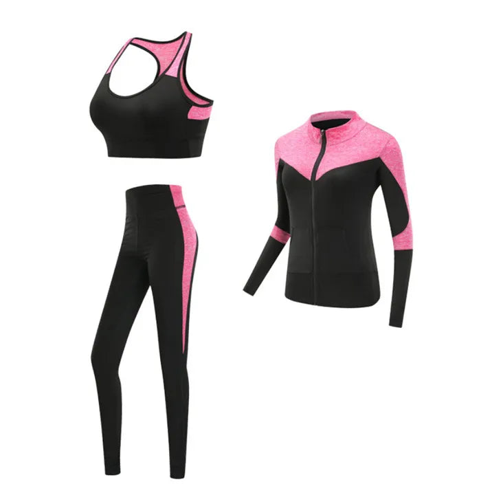 Quick dry women sportswear yoga set fitness gym yoga clothing suit sets coat+bra+t shirt+leggings 2019 workout running training