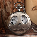 Retro Skull Punk Chain Necklace Quartz Pocket Watch Jack Pendant Retro Bronze Jewelry Fob Necklace Watches for Men Women Kids