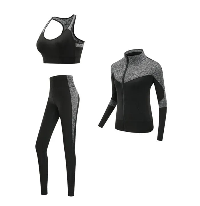 Quick dry women sportswear yoga set fitness gym yoga clothing suit sets coat+bra+t shirt+leggings 2019 workout running training