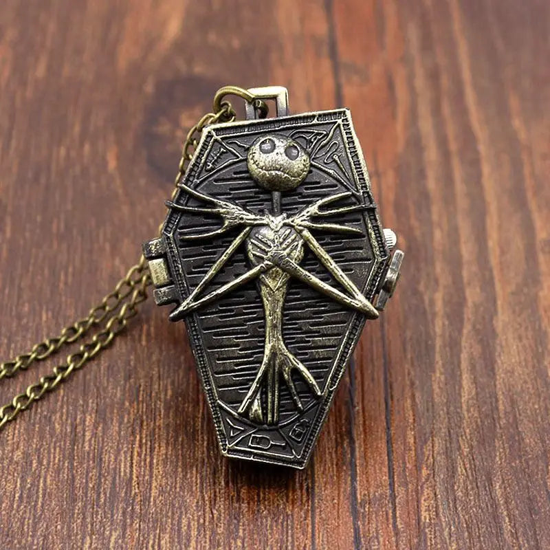Retro Skull Punk Chain Necklace Quartz Pocket Watch Jack Pendant Retro Bronze Jewelry Fob Necklace Watches for Men Women Kids