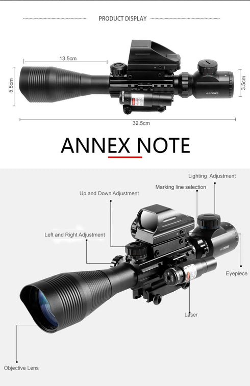 4-12x50 Scope Illuminated Rangefinder Reticle Rifle Holographic 4 Reticle Sight 20mm Red Grenn Laser For Hunting