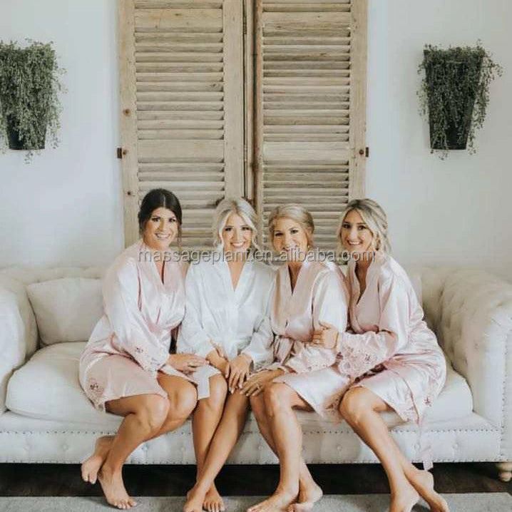Solid 8209 Bride Wedding Robe Set Women Sleepwear Triangle Lace  Bridesmaid Satin Robe