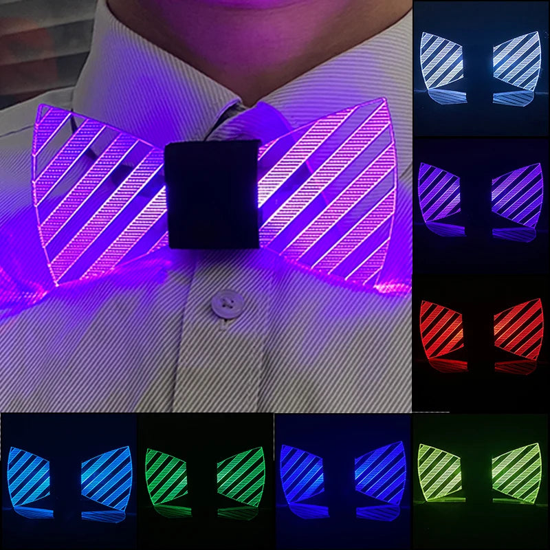 Luminous Bow Tie Neon Light Trendy Costume Accessories Glowing Acrylic LED Tie For Halloween Cosplay Costume Music Dancing
