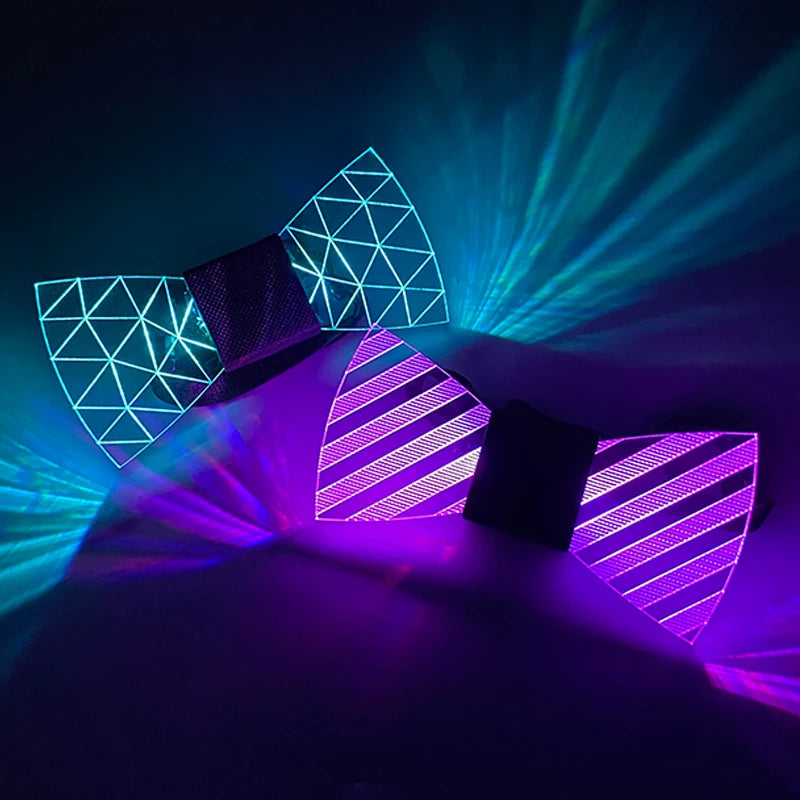 Luminous Bow Tie Neon Light Trendy Costume Accessories Glowing Acrylic LED Tie For Halloween Cosplay Costume Music Dancing