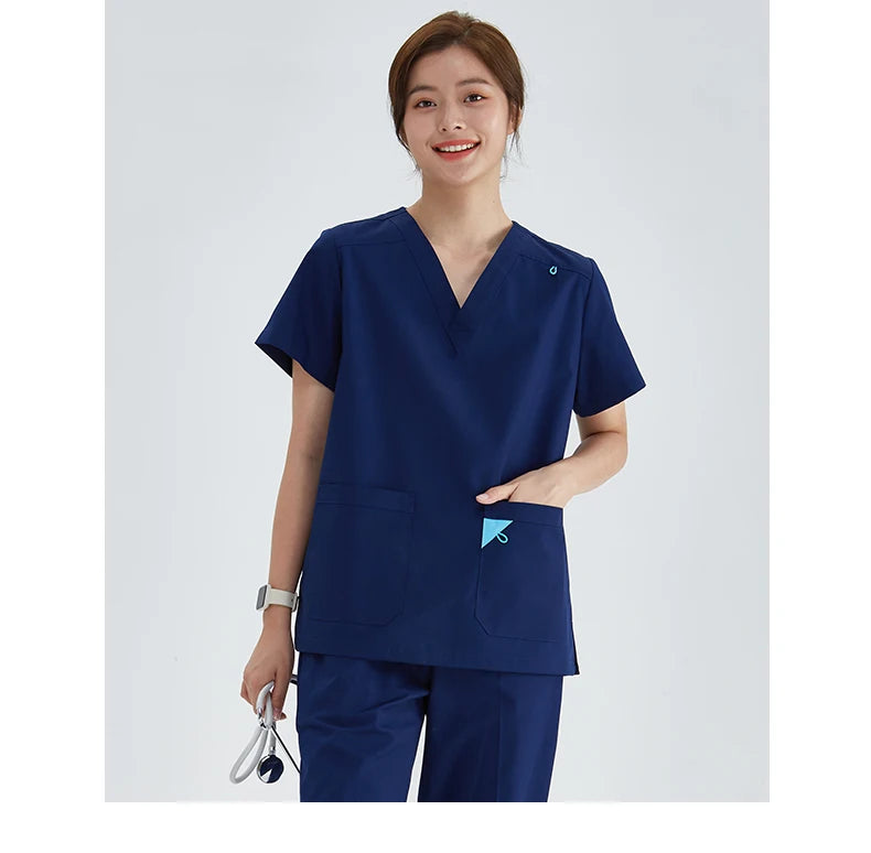 V-neck Medical Uniform Sets for Women Triangle Ring Heather Slim Nursing Outfits Dental Hospital Working Suits 202