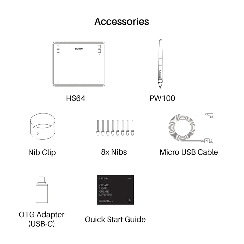 HUION HS64 Graphic Tablet 6Inch Drawing Tablets Digital Pen Pad Writing Drawing Board 8192 Stylus for Android Windows Mac Laptop
