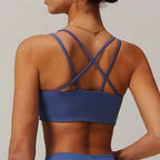 Womens Nude Cross Back Double Shoulder Straps Design High Stretch Push up Top Fitness Yoga Sport Bra