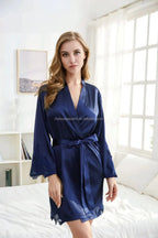 Solid 8209 Bride Wedding Robe Set Women Sleepwear Triangle Lace  Bridesmaid Satin Robe
