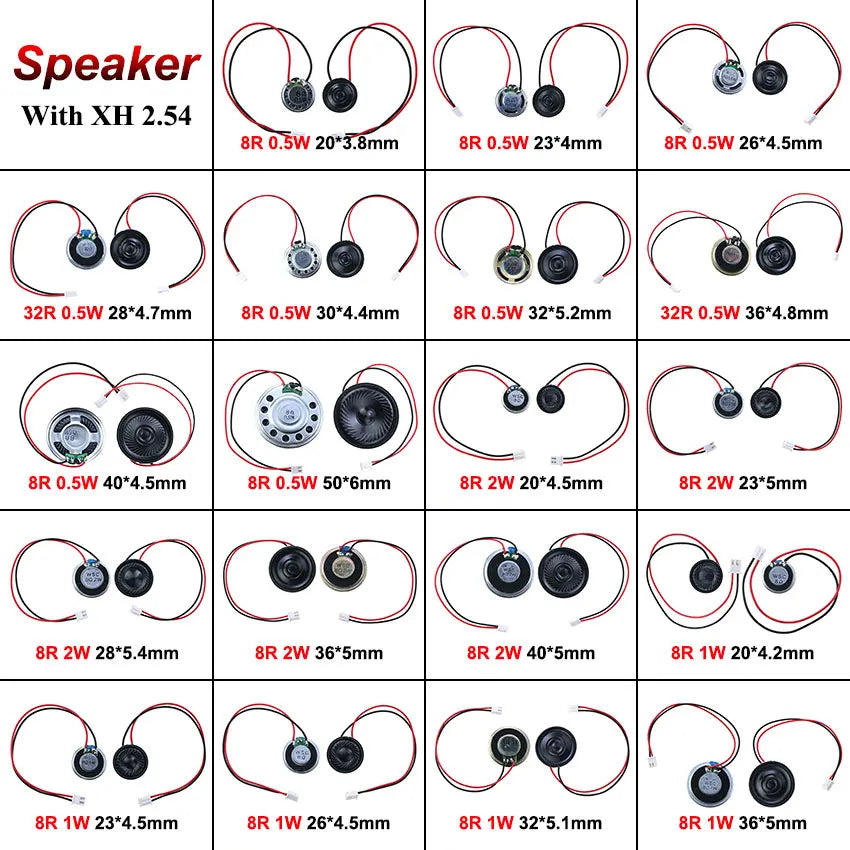 2x 8 32 Ohms 8R 32R 0.5W 1W 2W Diameter 20 23 26 28 30 32 36 40 50 MM Ultra-thin Speaker W/ MX XH DuPont Line 1.25 2.54 Terminal