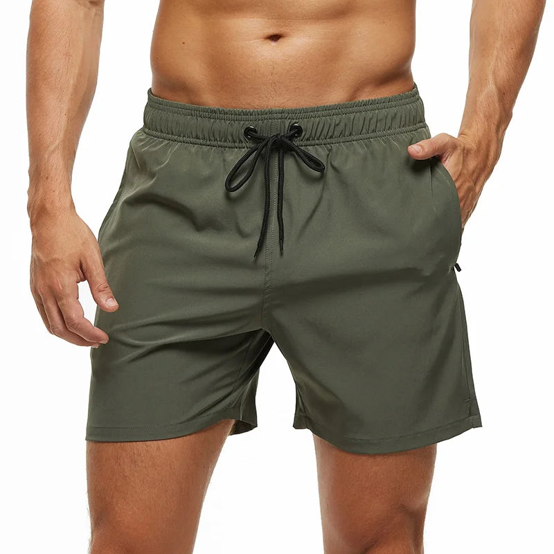 Escatch 2026 Summer Man Swimwear Solid Multicolor Polyester Mesh Liner Side Zipper Pocket Maillot De Bain Homme Sport Shorts