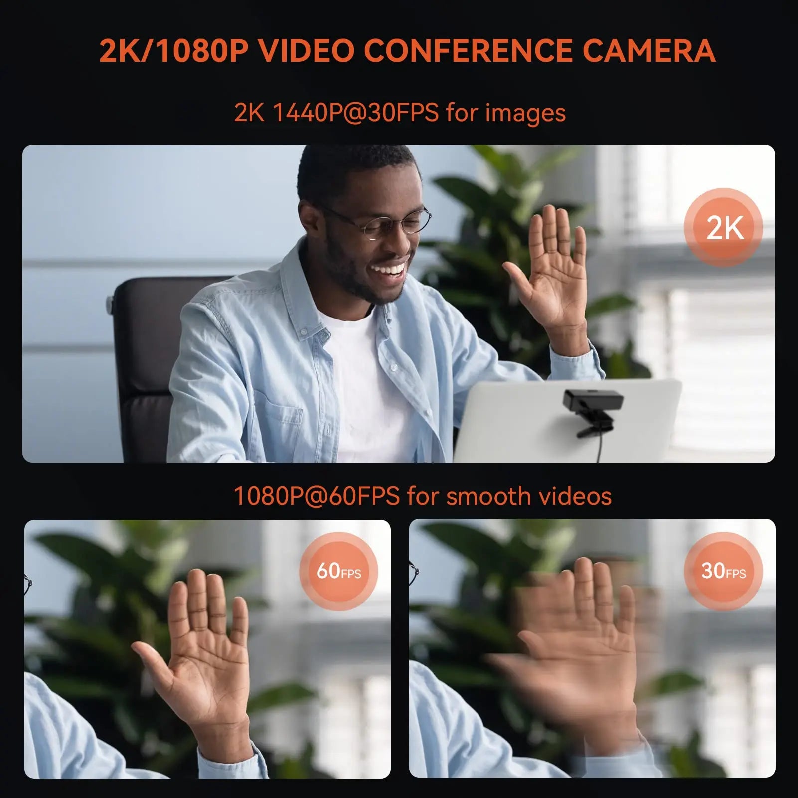 Nuroum 2K QHD Webcam 1440P 30FPS&1080P 60FPS Dual Mode, AI Noise Cancelling Mic,Streaming Camera, USB Plug & Play for PC/Mac