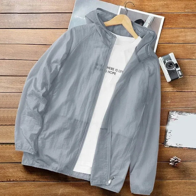 Men's Summer Thin Sun Protection Jacket Outdoor Zipper Hooded Loose Casual Outerwear UV-proof Breathable Quick Dry Cycling Coats