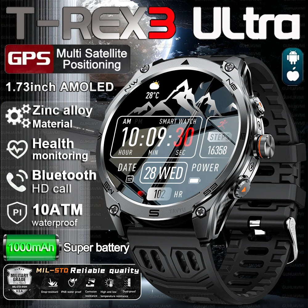 T-Rex 3 ULtra Military Grade 1000mAh Battery Smart Watch 10ATM Waterproof GPS call AMOLED HD Men 100+Sports 2025 New Smart watch Main image