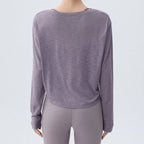 DRUR Women's Long Sleeve Yoga T-Shirts, Loose Fit Sports Fitness Crop Tops Casual Lightweight Thin Shirt For Gym Street Travel