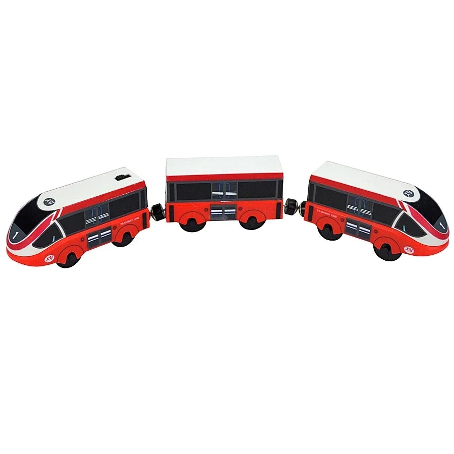 Magnetic Electric Train Car Locomotive Wooden Track Slot Diecast Railway With Two Carriages Train Wood Kid Toy Biro Leduo Track