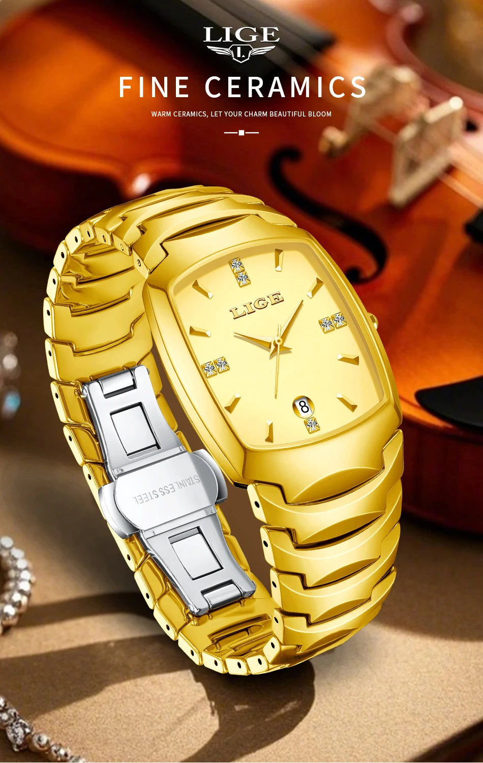 LIGE Fashion Luxury Woman Watch Simple Elegant Stainless Steel Casual Quartz Watches for Women Calendar Ladies Romantic Gift New