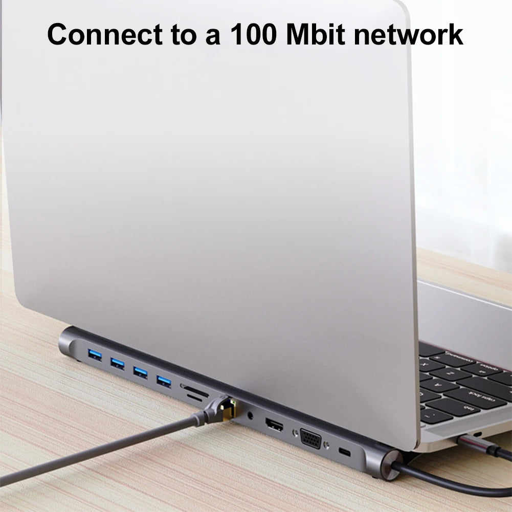 11 in 1 USB C Docking Station with 4K HDMI-Compatible VGA Ethernet USB C Dock 100W PD SD/TF Audio Type C Hub 1* USB 3.0 3*USB2.0