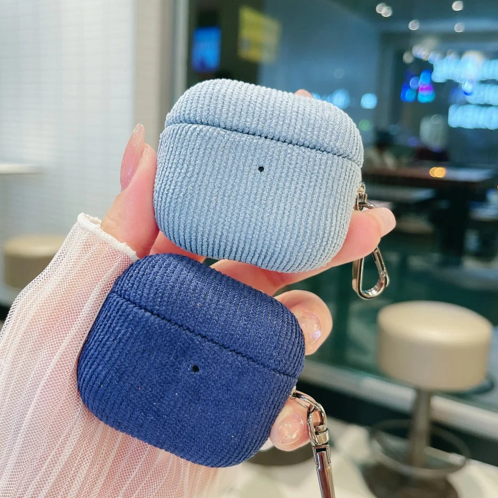 Winter Matte Corduroy Fabric Hook Earphone Case For Apple Airpods 1 2 3 4 Pro 3 2 Wireless Bluetooth Earphone Anti Scratch Cover