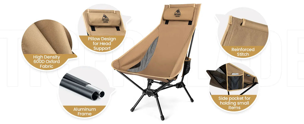 OneTigris Portable Tigerblade Camping Chairs Outdoor Folding Fishing Chair For Trekking BBQ Parties Gardening Beach Indoor Use