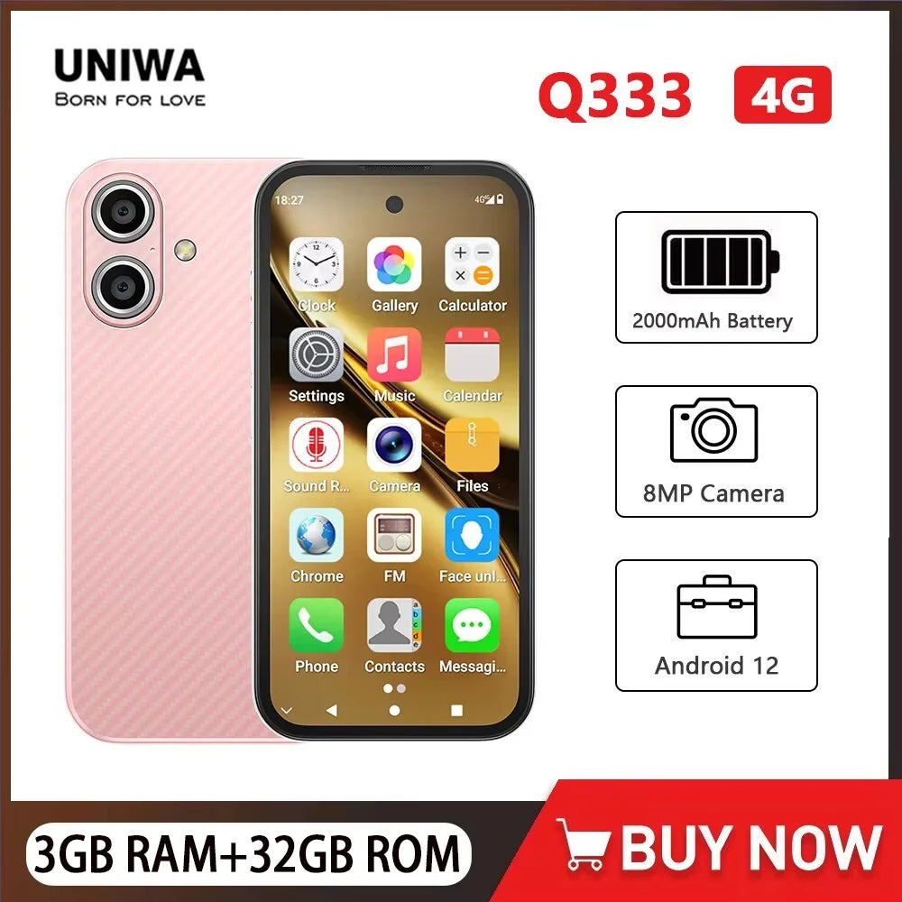 UNIWA Q333 4G Full Bands MINI Smartphone Android 3GB+64GB Mobile Phone 2000mAh Face ID WhatsApp GPS Small Phone Support TF Card