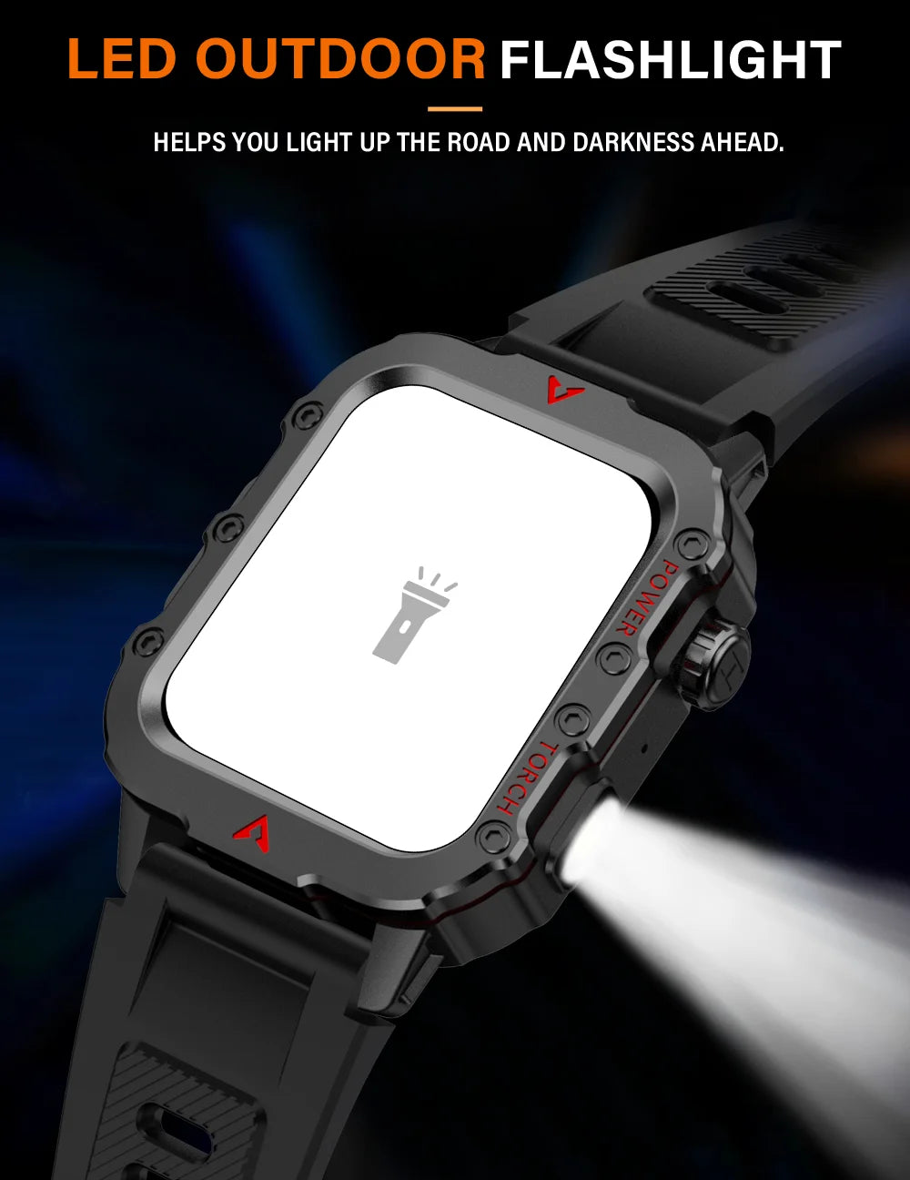 LAXASFIT New Men's Smart Watch LED Flashlight Outdoor Sports Smart Watch Wristwatch Health Monitoring Smart Watch