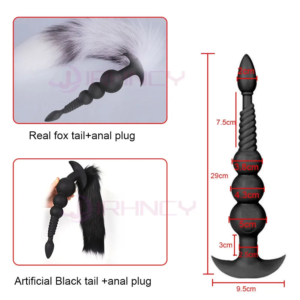 3-10cm Huge Anal Plug with Tail Sex Toys for Adult Games Couples DIY Cosplay Big Butt Plug Silicone Soft Long Anal Beads Women