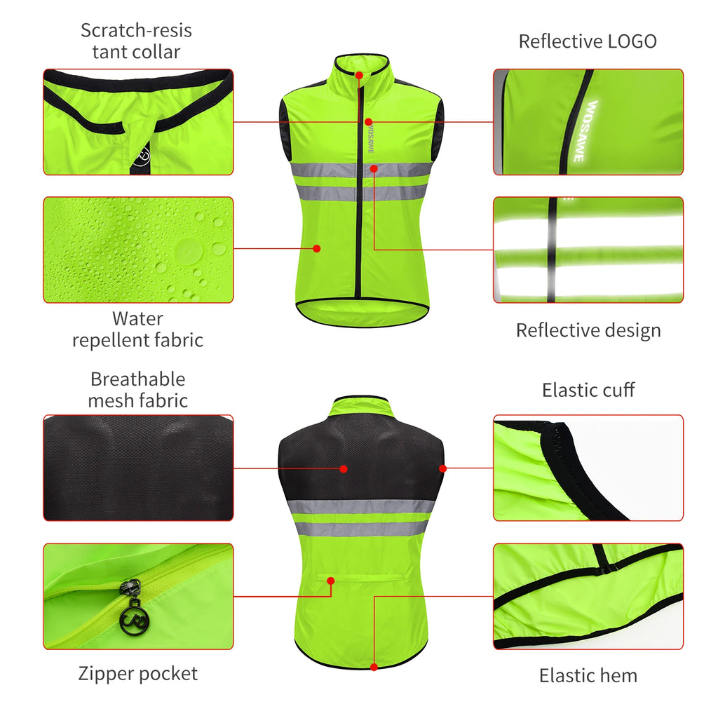 WOSAWE Cycling Windbreaker Men Packable Windproof Reflevtive Jacket Running Biking Hiking Riding Wind Coat MTB Bicycle Jersey