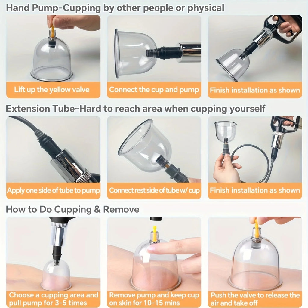 24Pcs Cupping Relax Set Multiple Sizes of Vacuum Cups with Hand Pump and Detailed Cupping Manual Massage Cupping Set for Massage