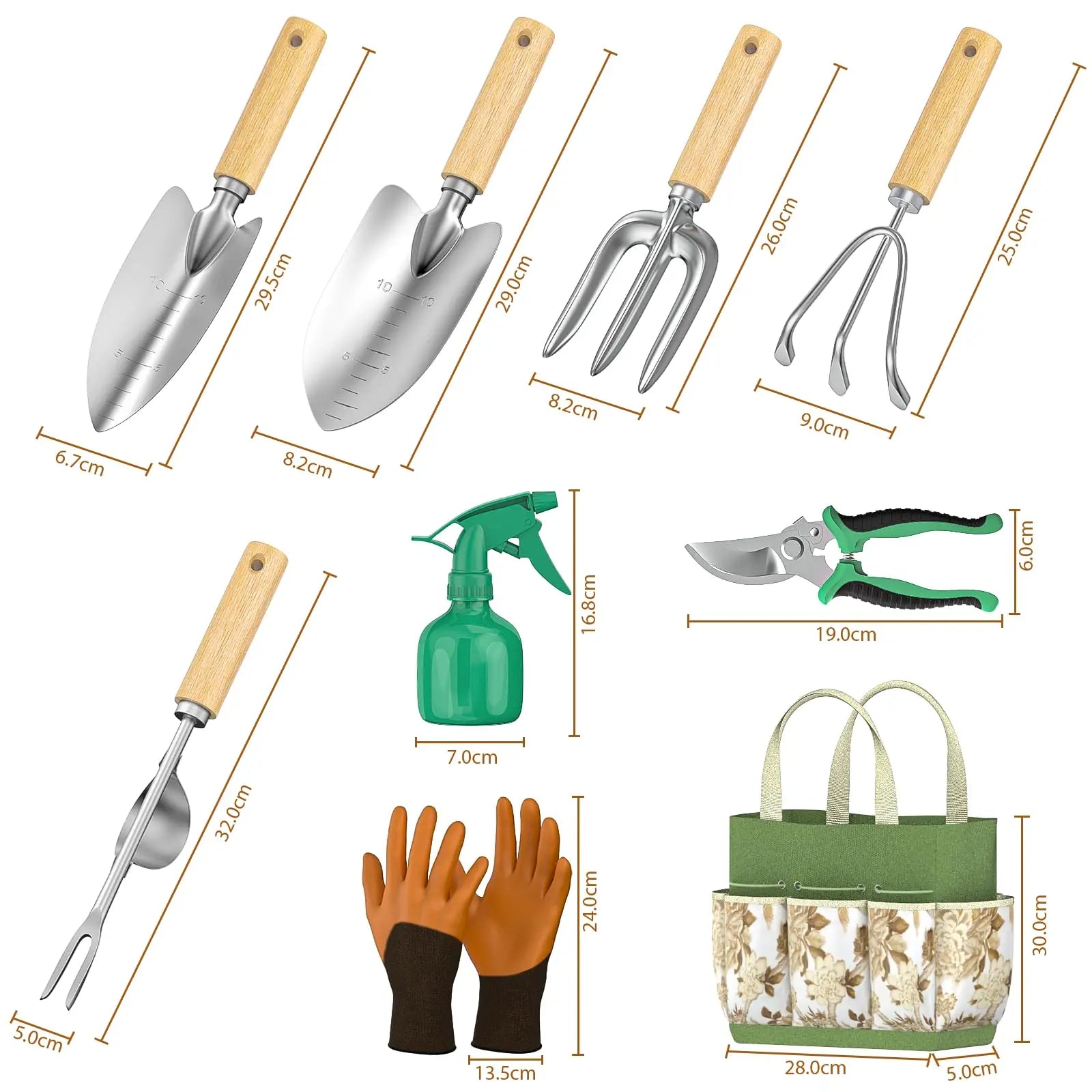 9 Piece Garden Weeding Tools Stainless Steel Gardening Tool Set with Wooden Handle, Weeder Secondary image