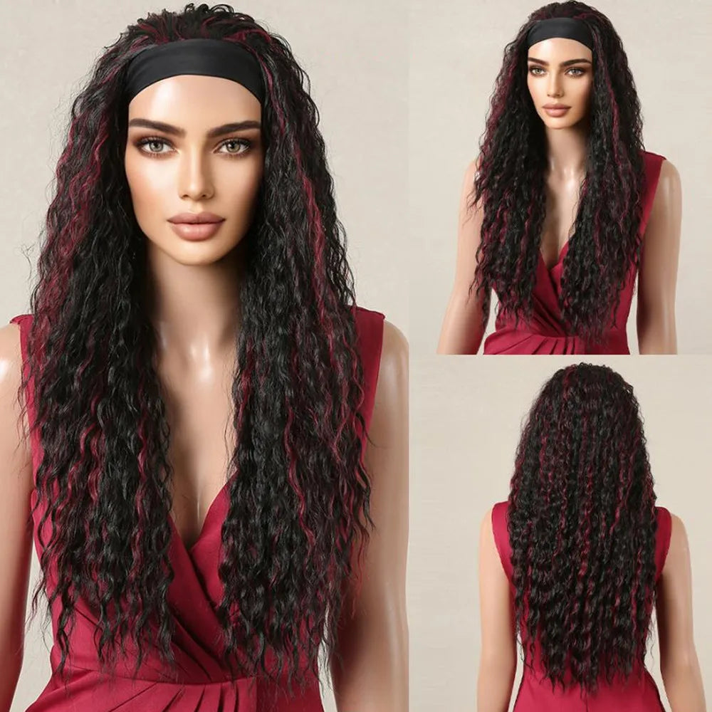 ALAN EATON Long Blonde Synthetic Headband Wig Ombre Blonde Straight Hair Wigs Natural Looking Heat Resistant Fiber for Daily Use