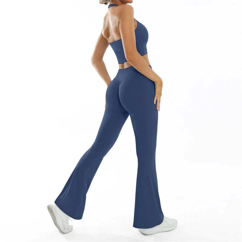 Scrunch Sports Suit Women's Yoga Set Gym Wear Sexy Sports Bras and Flared Leggings Sets Fitness Outfits Female Workout Clothes