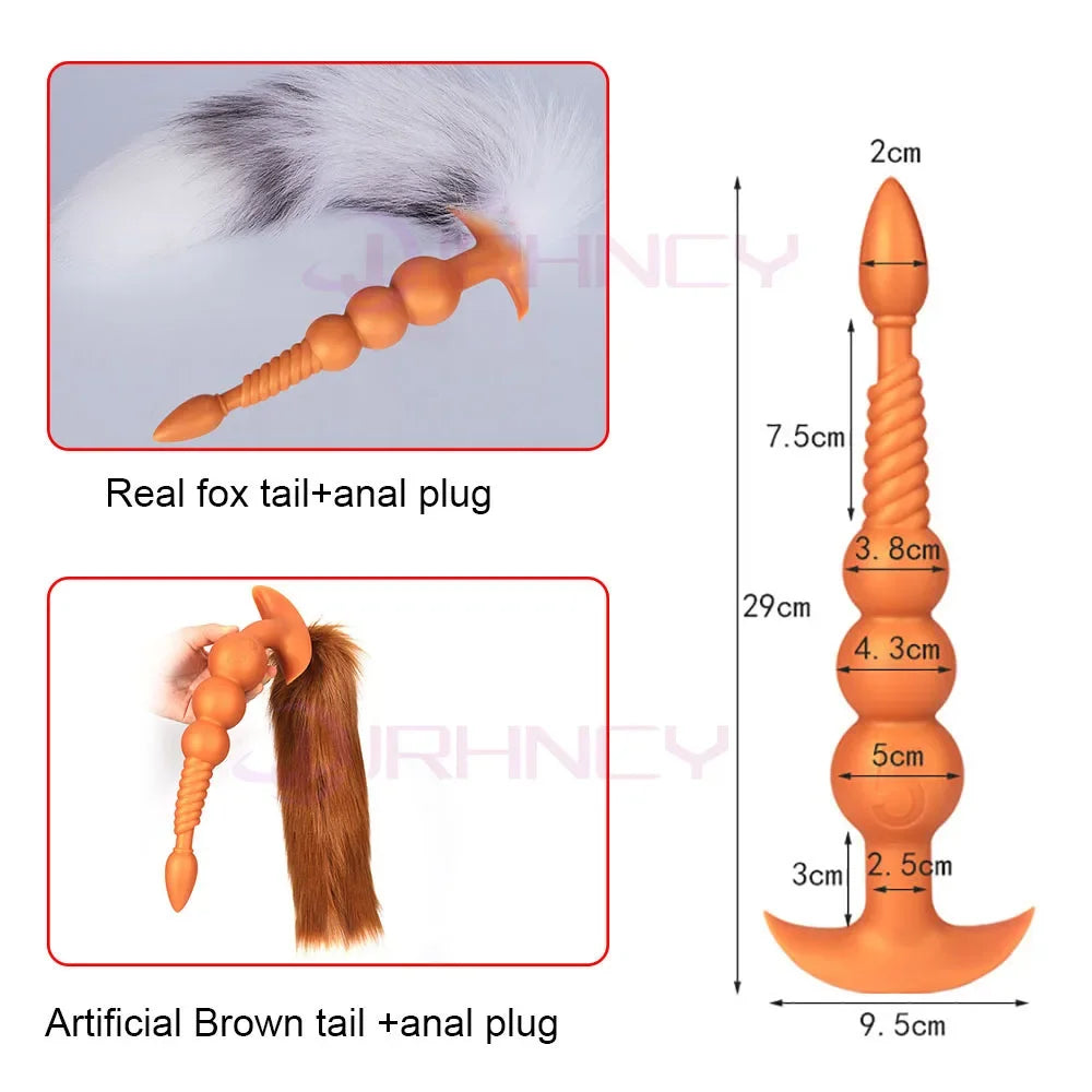 3-10cm Huge Anal Plug with Tail Sex Toys for Adult Games Couples DIY Cosplay Big Butt Plug Silicone Soft Long Anal Beads Women