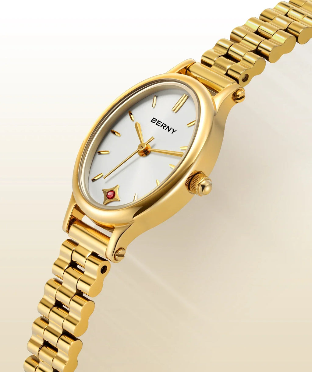 BERNY Gold Watch for Women Olive Green Quartz Jewelry Bracelet Casual Jewelry Women's Wristwatch Small Fashion Ladies Watches