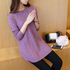 Knitted Jumper Autumn Winter Tops O-neck Long Sleeve Pullovers Casual Warm Women's Sweaters Midi Long Slim Sweater Girls