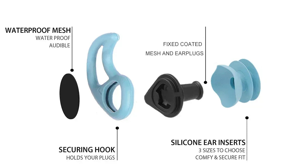 Swimming Ear Plugs for Adults, 3 Pairs Waterproof Reusable Silicone Swim Earplugs with Removable Cord,Perfect for  Water Sports