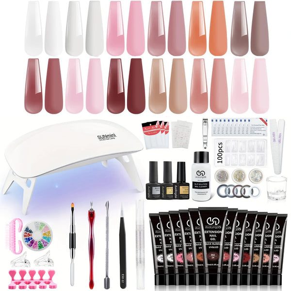 39pcs Nail Extension Gel Kit - contains all the basic nail tools, easy to use for beginners Easy salon nail construction gel