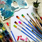 50Pcs Painting Brushes Set Art Round Flat Hair Nylon Hair Paint Brush for Oil Acrylic Watercolor Kids/Artists/Beginners/Student