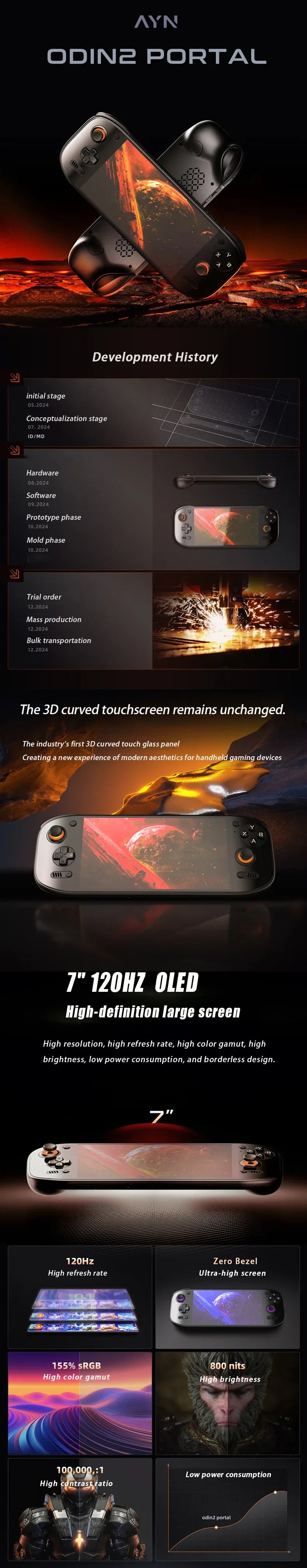 Ayn Odin 2 Portal Retro Handheld Game Console | 7" 120Hz Display, 8 Gen 2, 8000mAh Portable Video Game Console for Gift