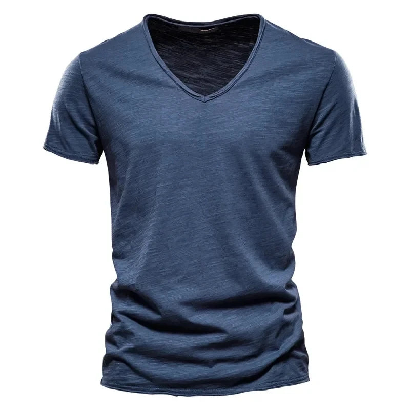 Spring Summer Cotton T Shirts Men 2025 Simple VNeck Stretch Solid New Tops Clothing Casual Tshirt Man Streetwear Cool Tee Shirts