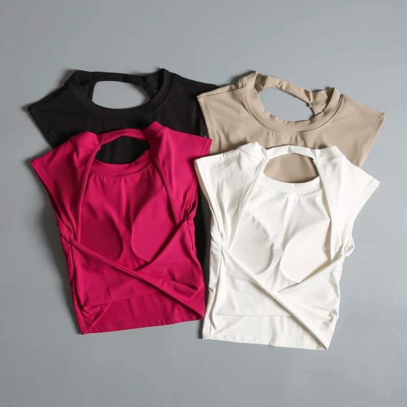 Sexy Backless Sports Vest for Women Fixed Chest Pad Tight Quick-Drying Slim Yoga Top Breathable Fitness Shirt