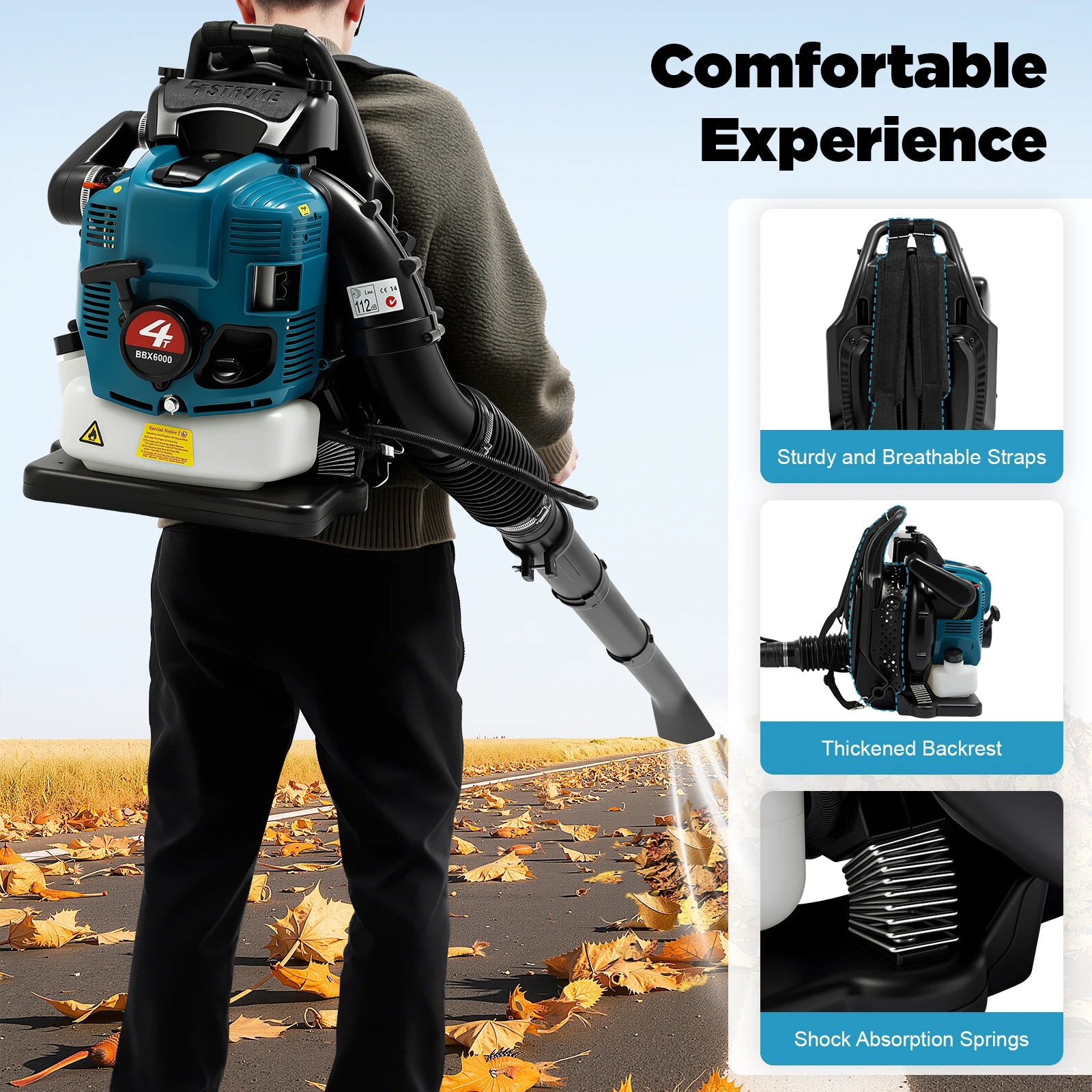 75.6CC 4-Stroke Gas Backpack Leaf Blower, 2600W 498FT with Cruise Control, for Lawn Yard Debris Cleaning, Commercial & Home Use