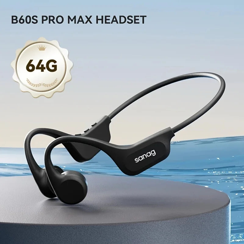 Sanag B60S Bone Conduction Earphone IPX8 Swimming Bluetooth Headphones Wireless Headset 32GB/64GB MP3 with Microphone Earbuds