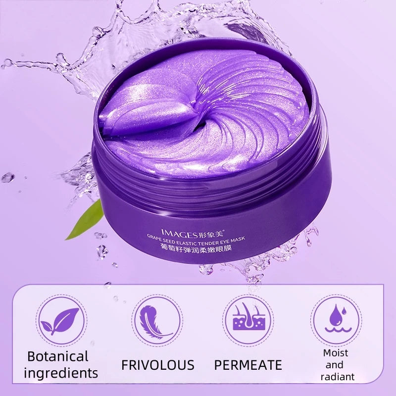 60 Grape Seed Eye Masks for Elasticity and Softness, Hydrates the Skin Around the Eyes, Moisturizes and Nourishes, Improves the Appearance of the Eye Area, Eye Care Patches, Rich in Grape Extract, Witch Hazel, Hydrolyzed Coll Main image