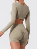Hearuisavy Summer Quick Dry Square Neck Activewear Women Gym Top Fitness Sports Crop Top Female Casual Long Sleeve Yoga Clothes