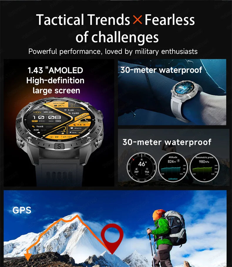 2026New Military T-Rex3 GPS Map Navigation Smart Watch 2GB RAM 1.43-inch AMOLED Screen 30M Waterproof Call Sports Smartwatch Men
