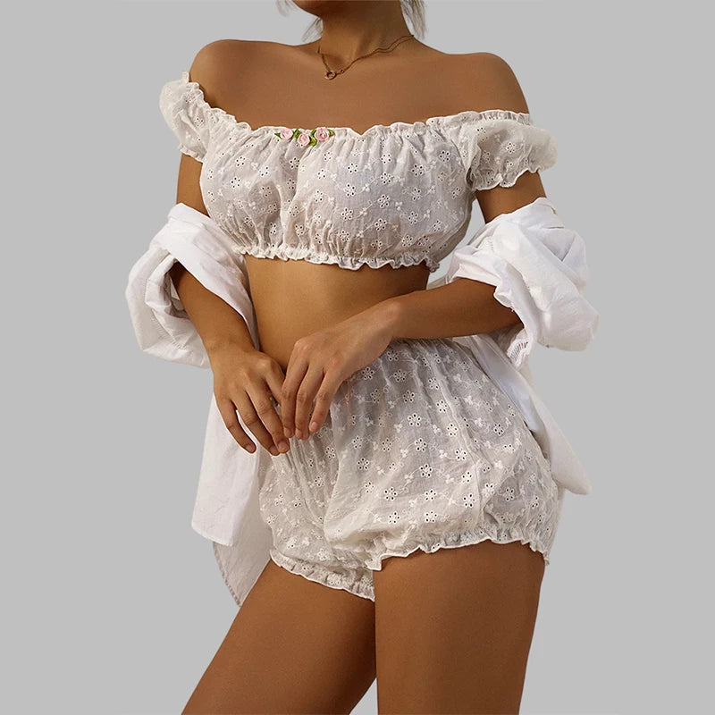 Sexy Lingerie Ruffles Floral Embroidery Women's Underwear Off Shoulder Sexy Bra Set Comfortable Cotton Intimate Underwear Set Main image