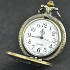 Retro Charm Neutral Fashion Merlion Scenic Spot Carving Quartz Pocket Watch Steampunk Men's and Women's Necklace Pendant Gift